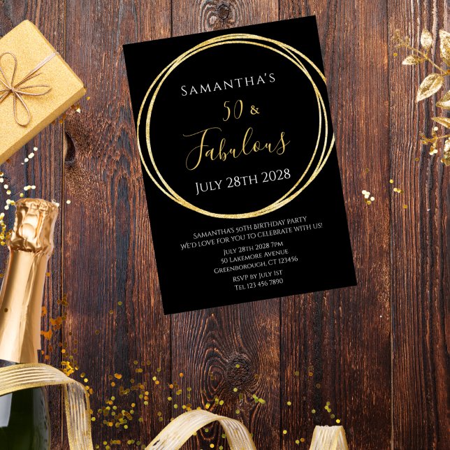 50e anniversaire Black Gold Invitation (Créateur téléchargé)