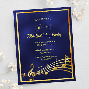 50e anniversaire bleu or musique notes invitation
