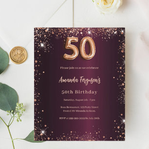 50e anniversaire burgundy rose or invitation