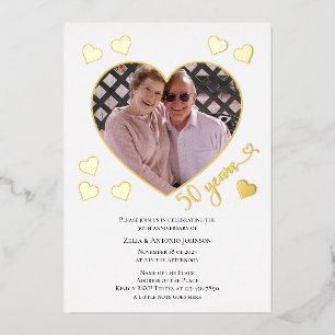 50e Anniversaire Coeur Photo Cadre Foil Invitation