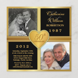 50e Anniversaire Coeur Stylish Photo Invitations