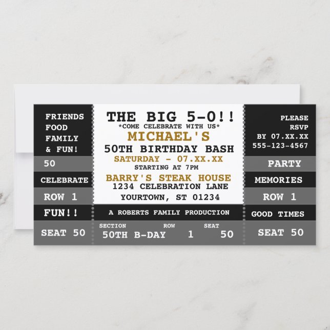 50e anniversaire Concert Ticket Party Invitations (Devant)