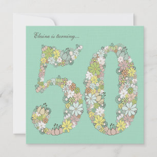 50e anniversaire de fête Aqua Blooms invitation pe