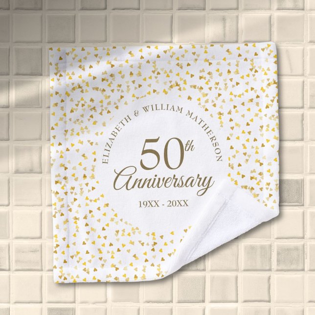 50e Anniversaire de Mariage Cœurs d'Amour Dorés (50th Wedding Anniversary Golden Love Hearts Bath Towel Set)