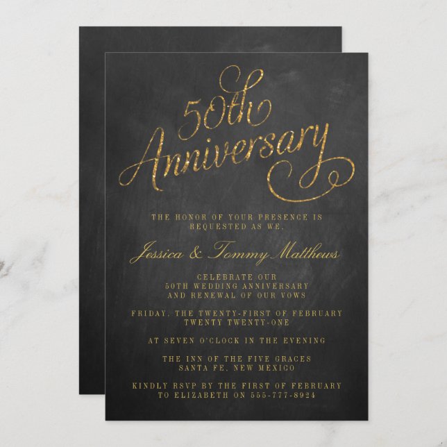 50e anniversaire de Mariage d'or Invitations (Devant / Derrière)