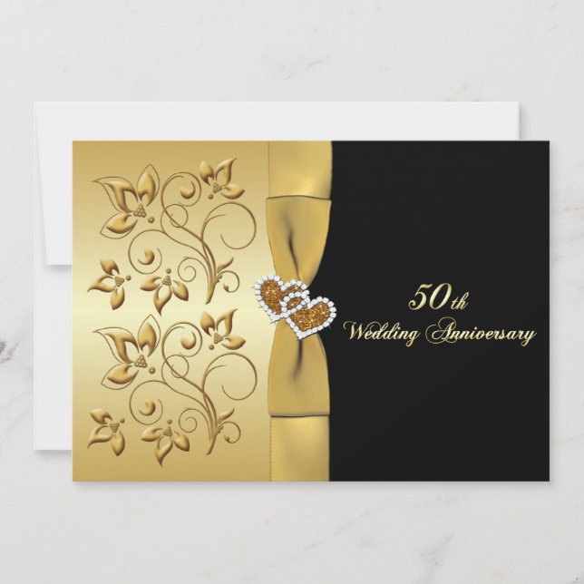 50e Anniversaire de Mariage Invitation Cœurs Unis (Devant)