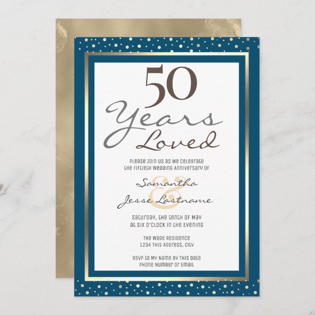 50e anniversaire de mariage Invitation élégante en (Devant / Derrière)