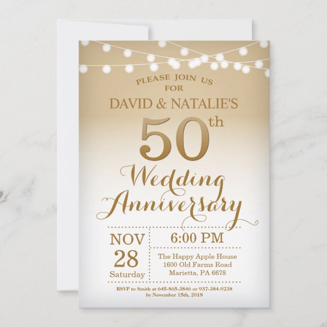 50e anniversaire de Mariage Invitation Or (Devant)