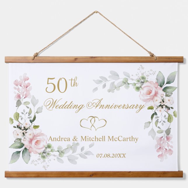 50e anniversaire de Mariage Rose Coeurs Tapisserie (Devant)