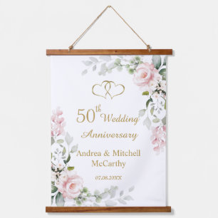 50e anniversaire de Mariage Rose Coeurs Tapisserie