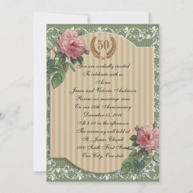 50e anniversaire de Mariage shabby chic invitation (Devant)