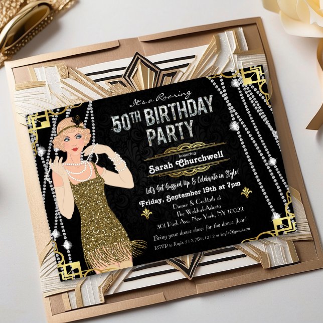 50e anniversaire Déco Gatsby Flapper Invitation fi (Créateur téléchargé)