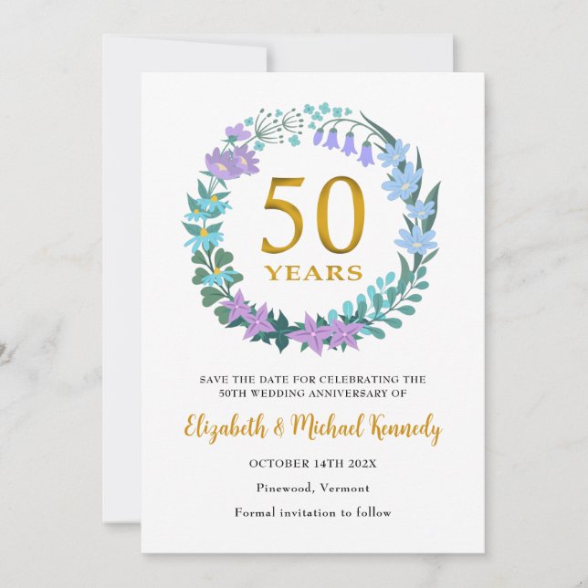 50e anniversaire d'or  Carte de mise en réserve de (Devant)