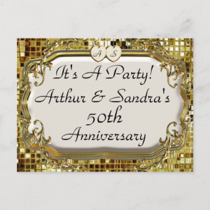 50e Anniversaire d'or Invitation de fête Cartes po