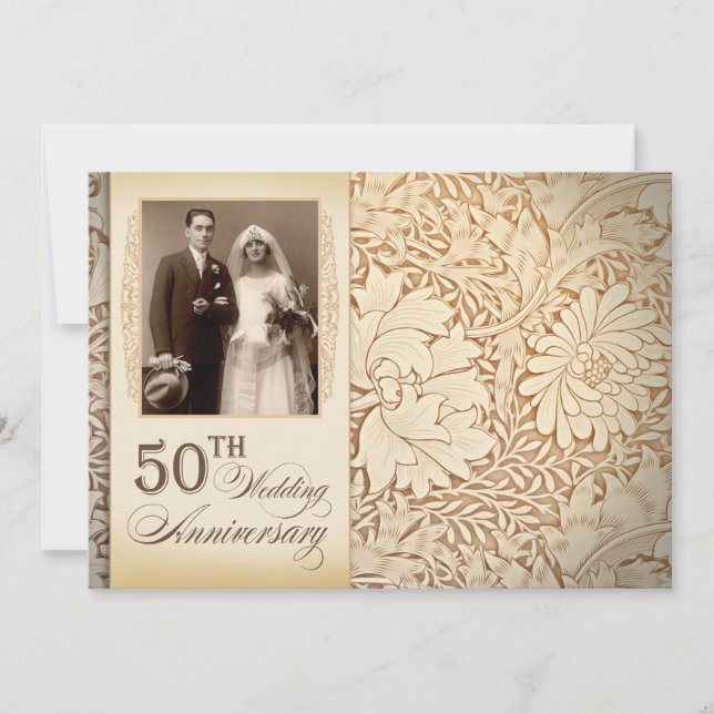 50e anniversaire d'or mariage invitations photo (Devant)