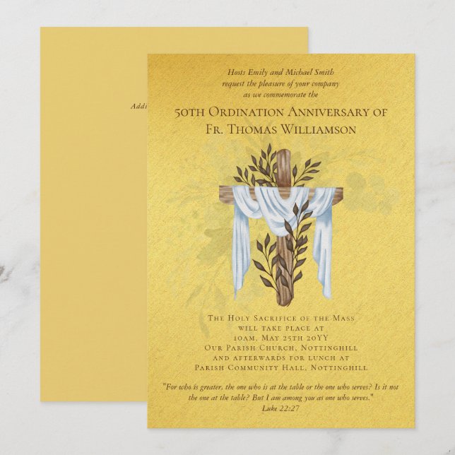 50e anniversaire d'Ordination Invitation d'or (Devant / Derrière)