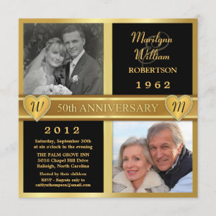 50e anniversaire du Mariage Coeurs Invitations pho