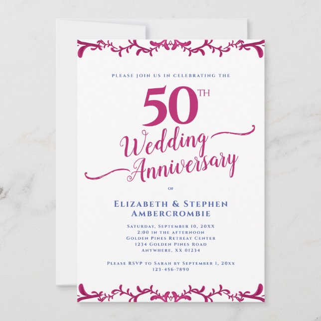 50e anniversaire du Mariage Invitation florale (Devant)