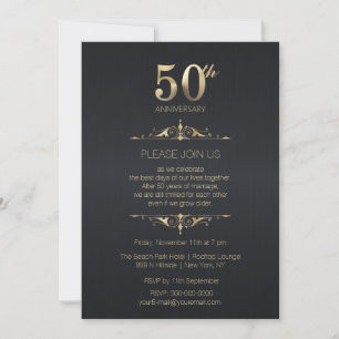 50e anniversaire du Mariage Invitation noire