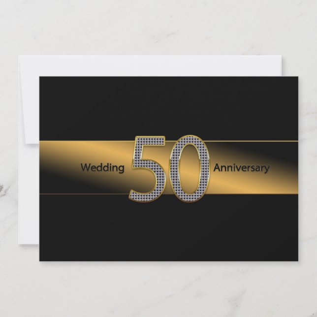 50e anniversaire du Mariage - Invitation - Or/Noir (Devant)