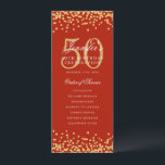 50e Anniversaire du programme Merci U Gold Red<br><div class="desc">Design élégant "Programme de fête d'anniversaire" avec confettis de fausse parties scintillant et texte personnalisé.</div>