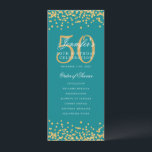 50e Anniversaire du programme Merci U Gold Turquoi<br><div class="desc">Design élégant "Programme de fête d'anniversaire" avec confettis de fausse parties scintillant et texte personnalisé.</div>