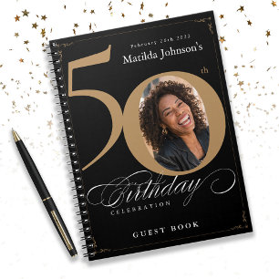 50e anniversaire Elegant Black Gold Script livre d