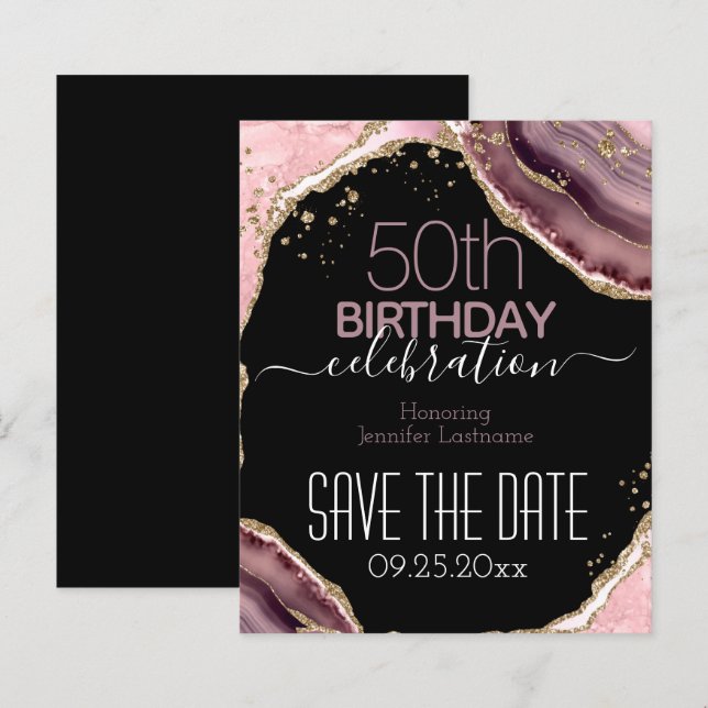 50e anniversaire Enregistrer la date Pink Agate Bu (Devant / Derrière)