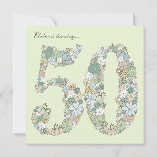 50e anniversaire fête Blue Green Blooms Invitation (Devant)