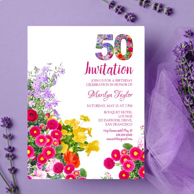 50e anniversaire floral moderne invitation carte p (Créateur téléchargé)