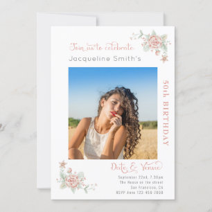 50e anniversaire Floral Photo Invitation
