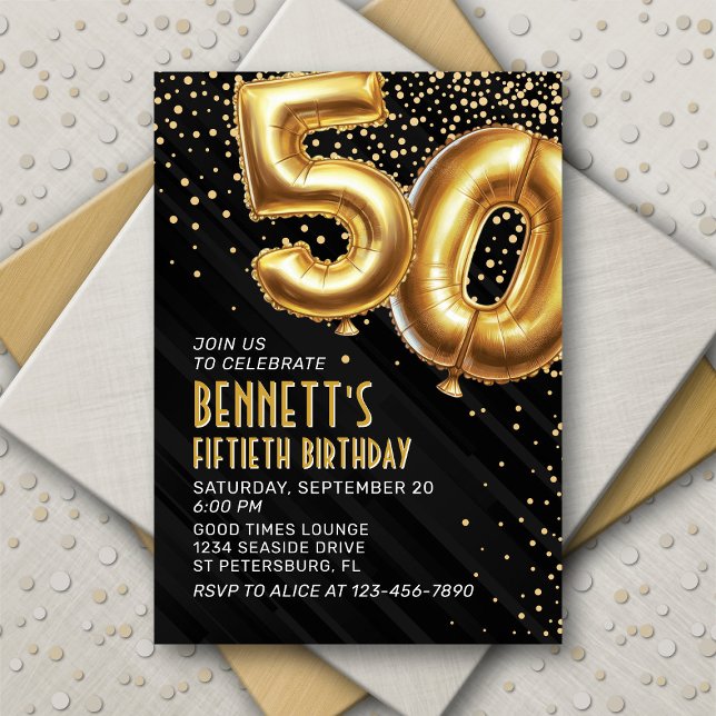 50e anniversaire Gold Black Invitation (Créateur téléchargé)