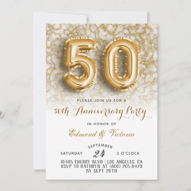 50e anniversaire Gold Floral Invitation (Devant)