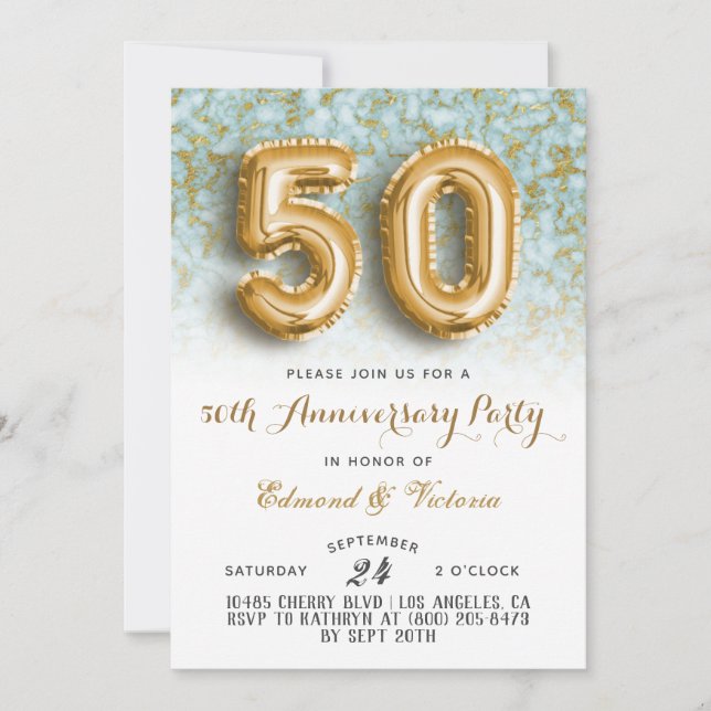 50e anniversaire Gold Floral Invitation (Devant)