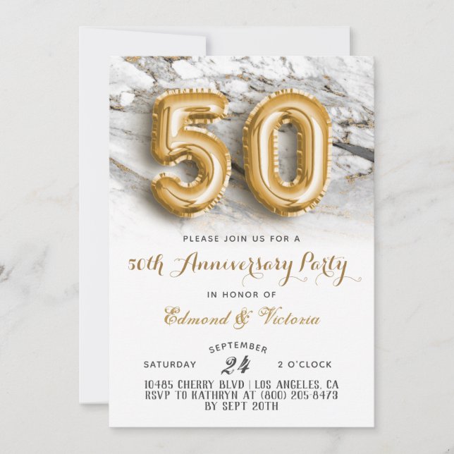 50e anniversaire Gold Floral Invitation (Devant)
