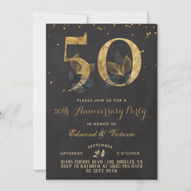 50e anniversaire Gold Floral Invitation (Devant)