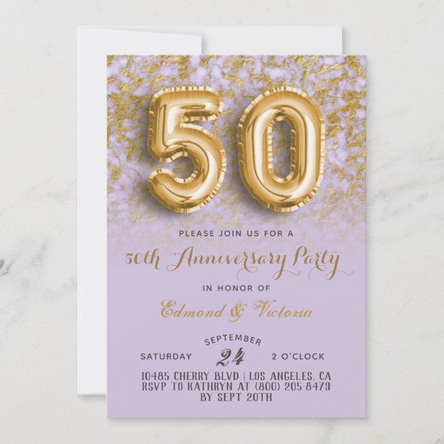 50e anniversaire Gold Floral Invitation (Devant)