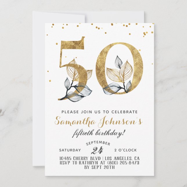 50e anniversaire Gold Floral Invitation (Devant)