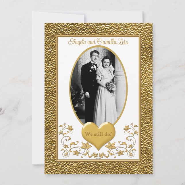 50e anniversaire, Gold Heart Invitation 2 - Blanc (Devant)