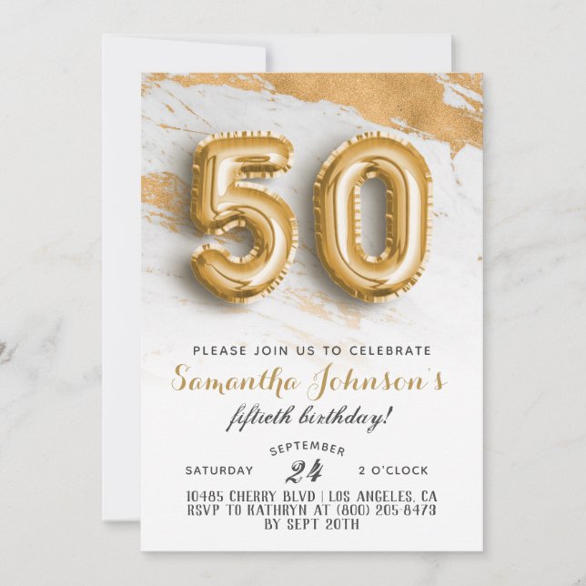 50e anniversaire Gold Marble Invitation (Devant)