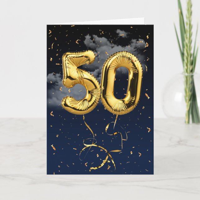 50e Anniversaire Gold Mylar Balloon et carte Confe (Devant)