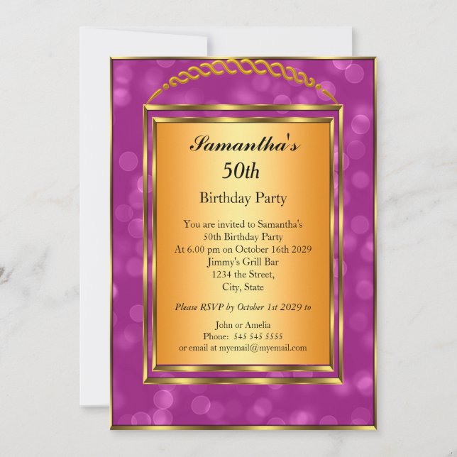50e Anniversaire Gold Pink Elegant Invitation mode (Devant)