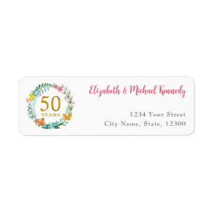50e anniversaire Golden Floral Étiquettes de adres