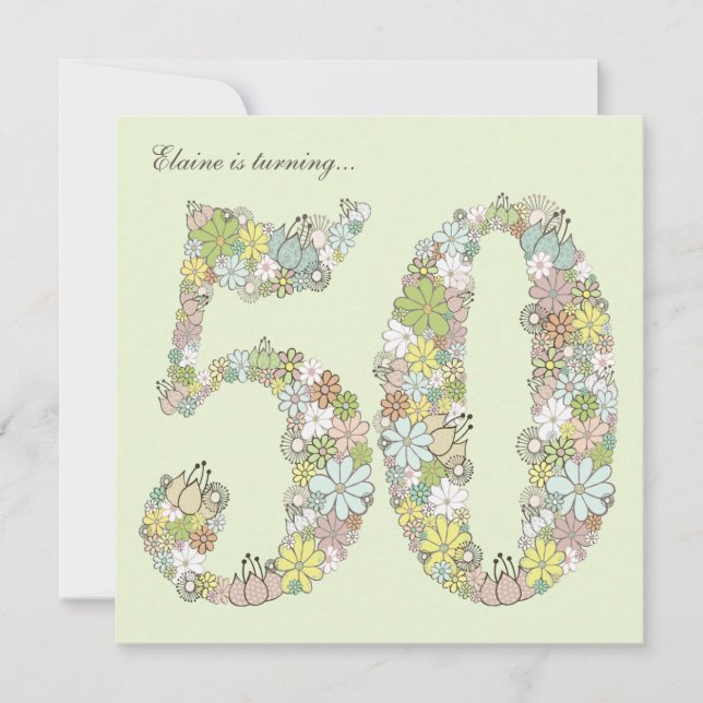 50e anniversaire Green Blooms Invitation personnal (Devant)