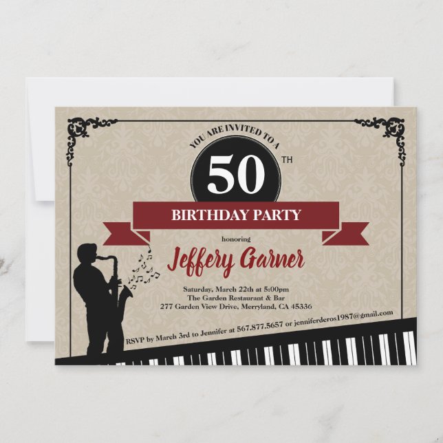 50e anniversaire invitation à la fête Jazz (Devant)