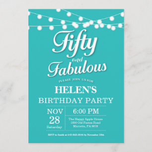 50e anniversaire Invitation Aqua Turquoise Fabulou