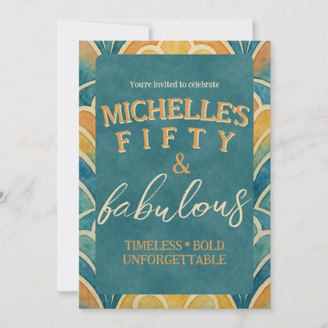 50e anniversaire Invitation Art Déco Turquoise et  (Devant)