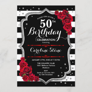 50e anniversaire Invitation Black White Stripes Ro