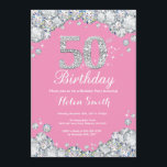 50e anniversaire Invitation Diamant rose et argent<br><div class="desc">50e Invitation d'anniversaire. Diamant de pavé rose et argent. Élégant invitation du Bassin d'Anniversaire. Anniversaire adulte. Les femmes,  anniversaire. Hommes Anniversaire.
Pour plus de personnalisation,  cliquez sur le bouton "Customiser" et utilisez notre outil de conception pour modifier ce modèle.</div>