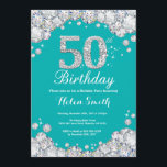 50e anniversaire Invitation Diamant Turquoise et a<br><div class="desc">Invitation du 50e anniversaire. Turquoise et Silver Rhinestone Diamond Turquoise Turquoise Aqua Arrière - plan. Élégant invitation de Bassorh Anniversaire. Anniversaire adulte. Femmes Anniversaire. Hommes Anniversaire. Pour plus de personnalisation,  cliquez sur le bouton "Customiser" et utilisez notre outil de conception pour modifier ce modèle.</div>